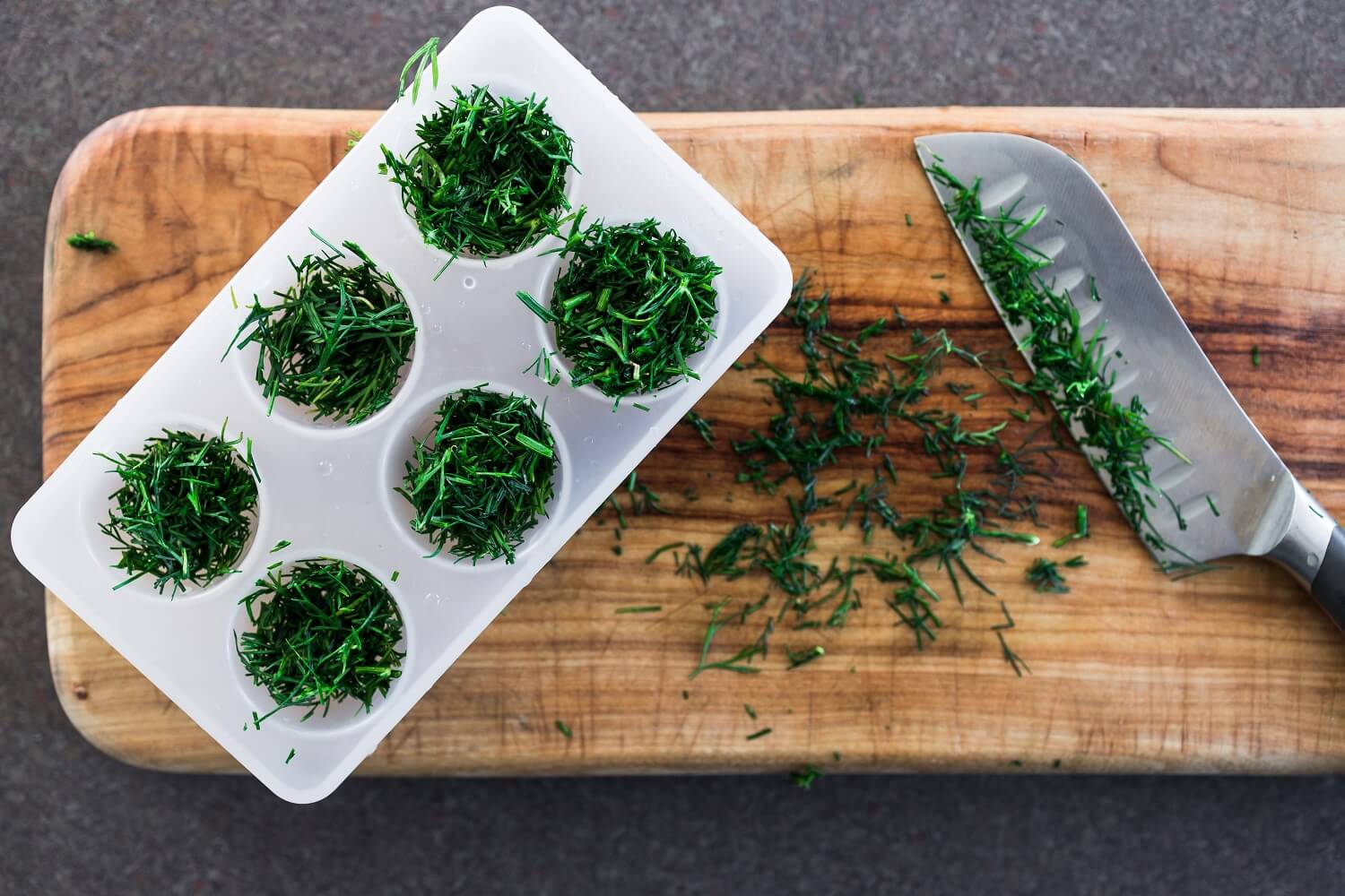 herbs in ice cube trays